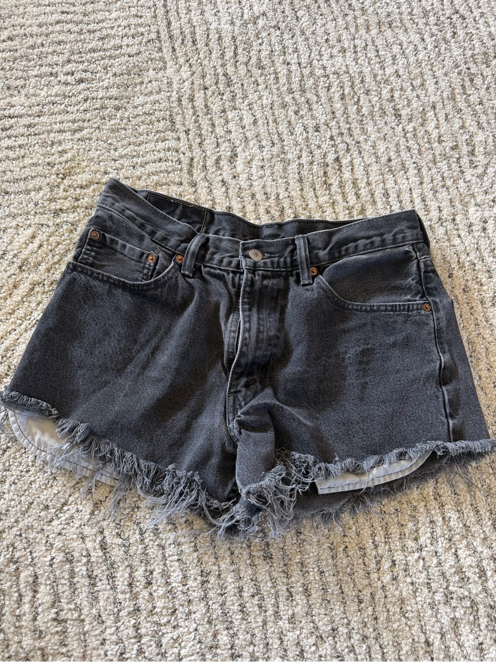 Levi's Black Frayed Hem Cutoff Denim Shorts